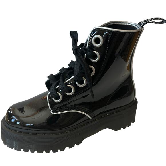 Dr. Martens Molly Boots Black Silver Platform Combat Patent Leather Women's 8 - Picture 1 of 10